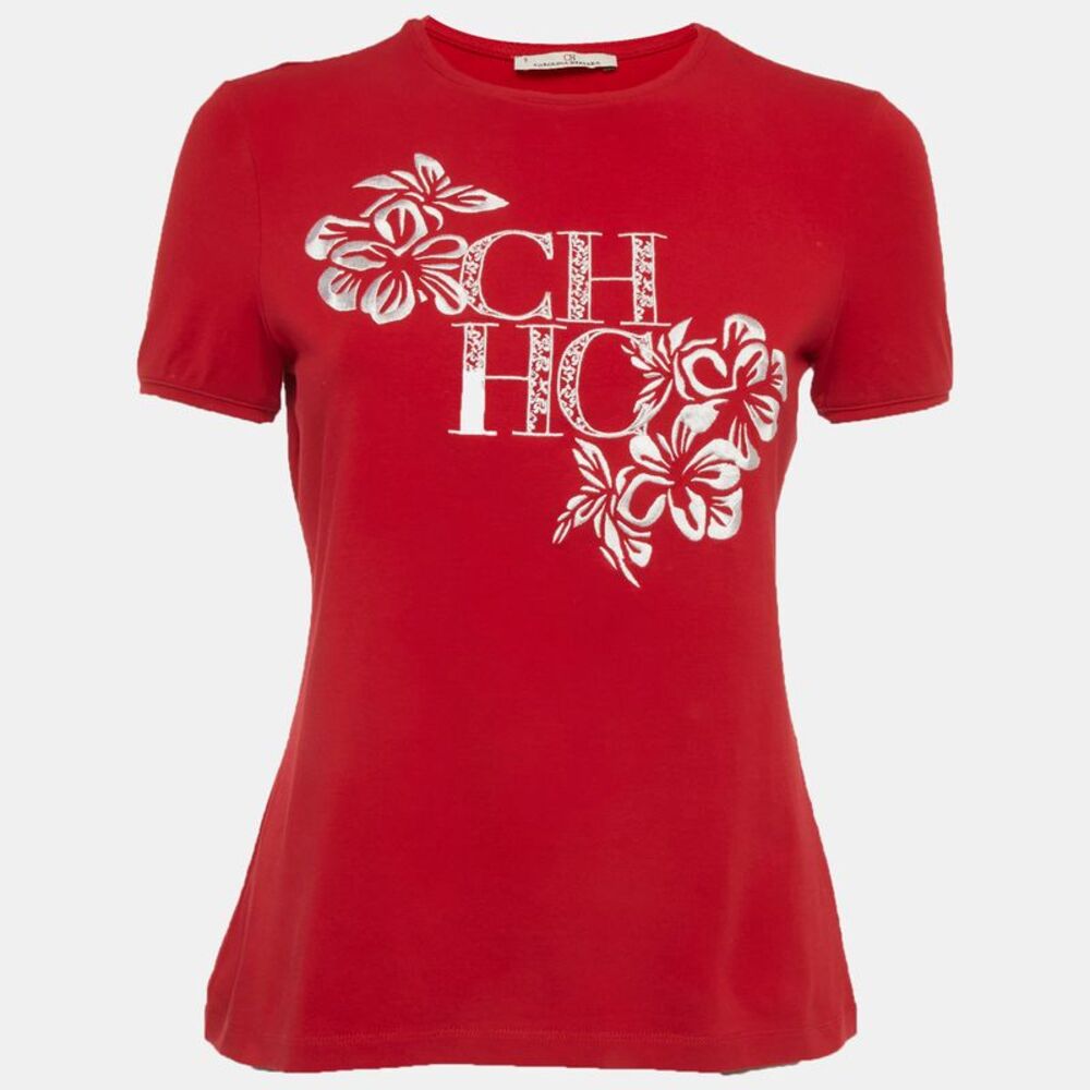 Ch Carolina Herrera Red Jersey Logo Embroidered T-Shirt S